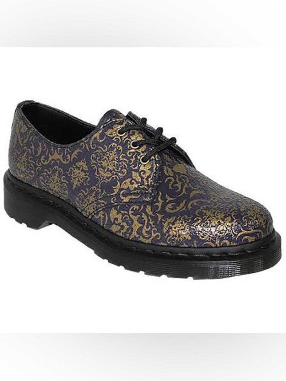 Dr. Martens Women's Black and Gold Brocade 3-Eye Oxford